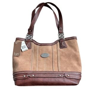 NWT BOC Born Brown Tan Vegan Leather Satchel Tote Bag Shoulder Purse Dividers